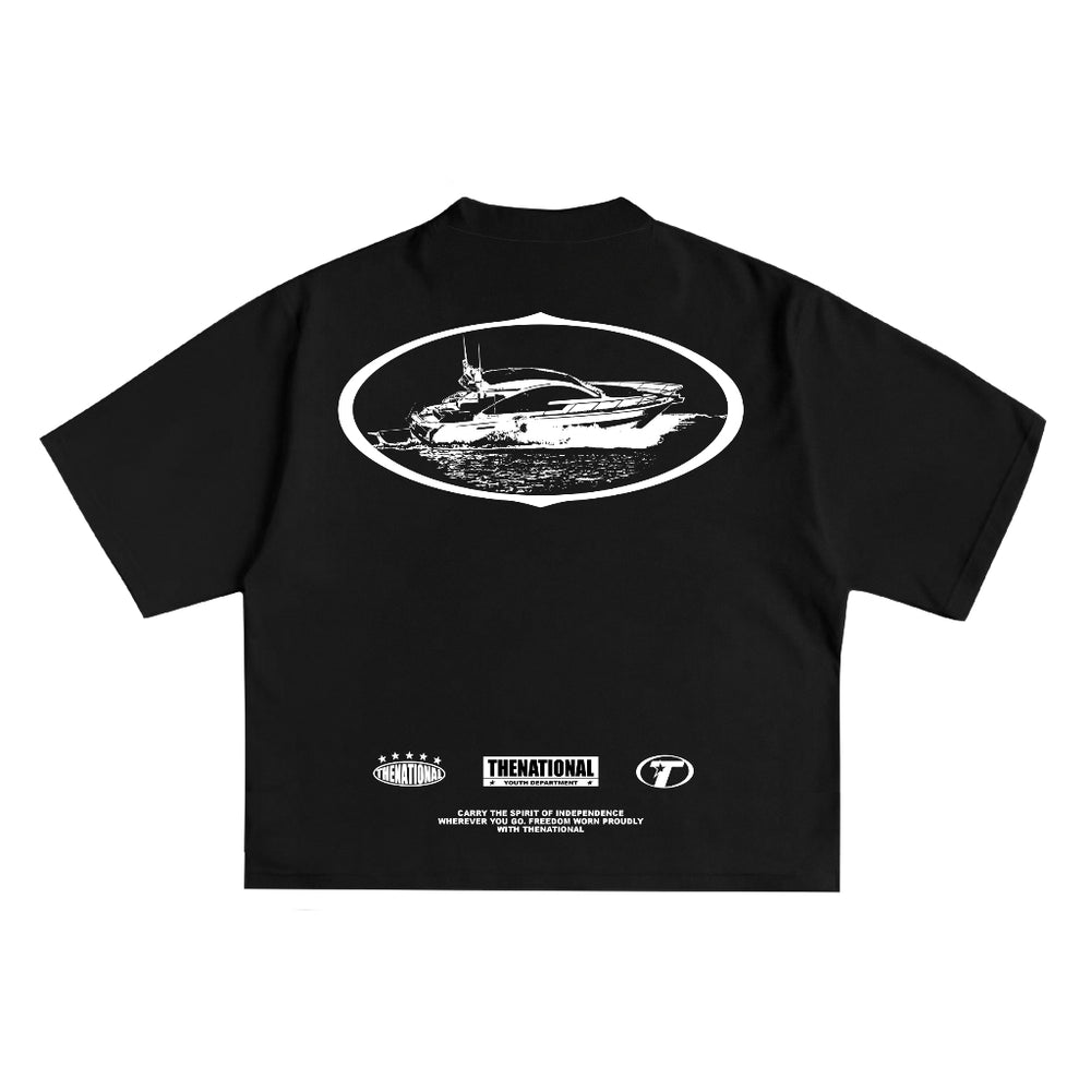 Shark Oval Tee in Black, back print