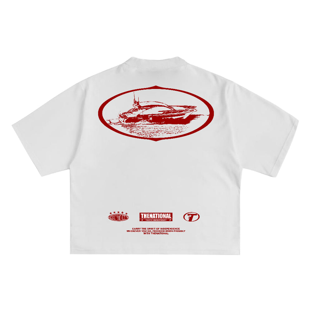 Shark Oval Tee in White, back print