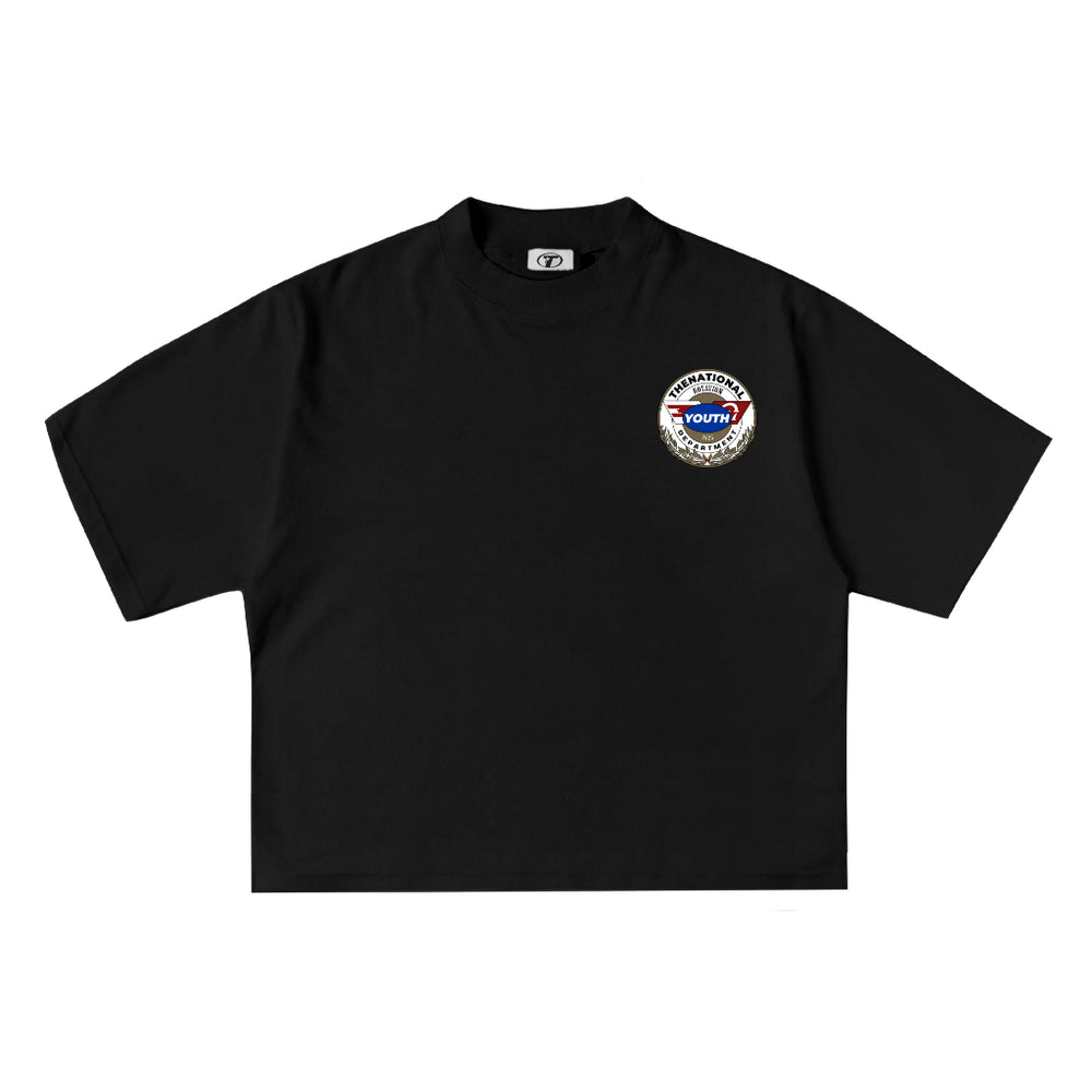 Youth Badge Tee in Black, front