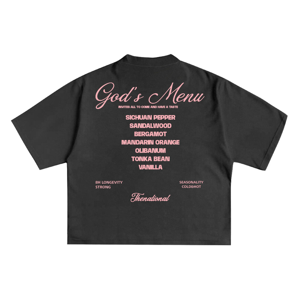 Menu Script Tee in Faded Grey, back print