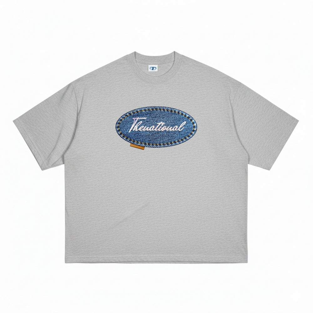 Blue Oval Tee in Misty Grey, front