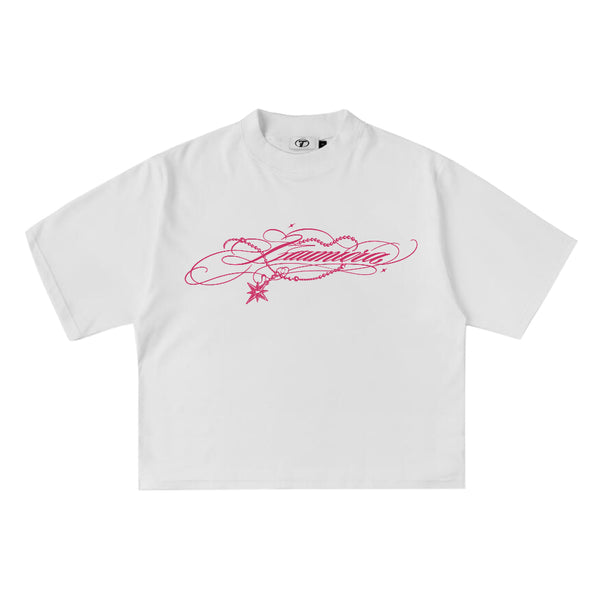 Pink Script Tee · White